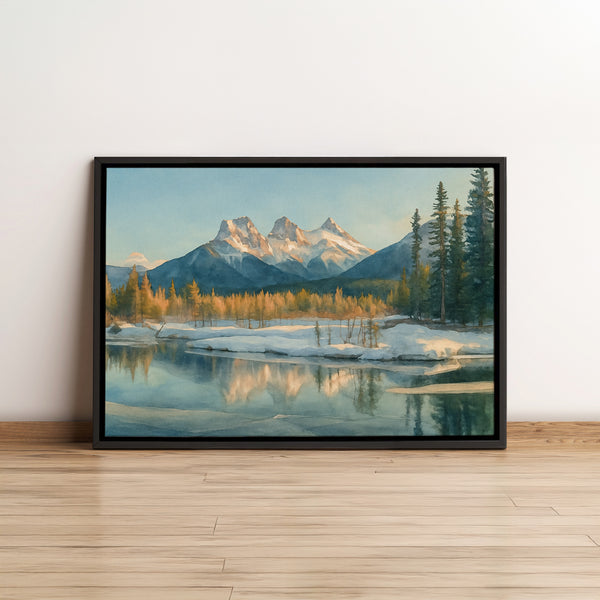The Three Sisters Winter Scene, Canmore, Alberta, Canada