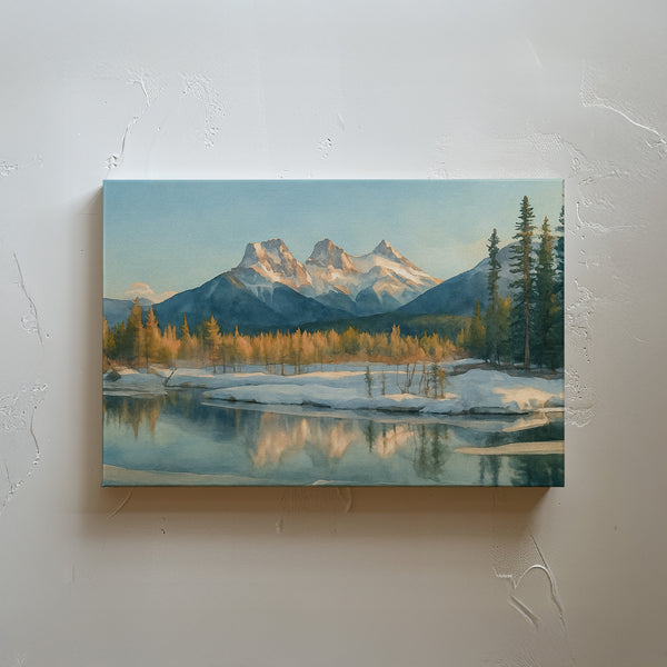 The Three Sisters Winter Scene, Canmore, Alberta, Canada