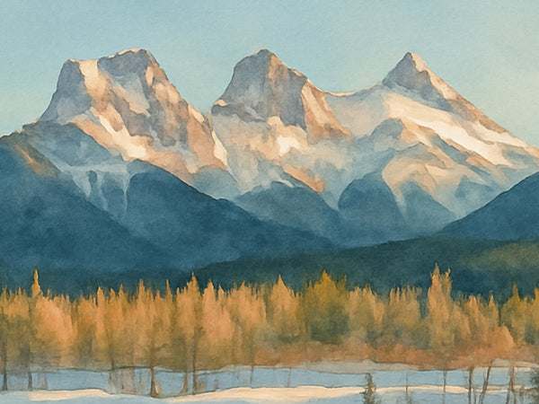 The Three Sisters Winter Scene, Canmore, Alberta, Canada